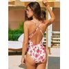 CUPSHE Women Swimsuit One Piece Bathing Suit Deep V Neck Crisscross Back Adjustable Strap(Beige/Pink Floral)