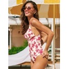CUPSHE Women Swimsuit One Piece Bathing Suit Deep V Neck Crisscross Back Adjustable Strap(Beige/Pink Floral)