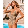 CUPSHE Women Swimsuit One Piece Bathing Suit Deep V Neck Crisscross Back Adjustable Strap(Brown Leopard)