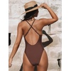 CUPSHE Women Swimsuit One Piece Bathing Suit Deep V Neck Crisscross Back Adjustable Strap(Chocolate Brown)