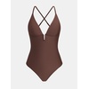CUPSHE Women Swimsuit One Piece Bathing Suit Deep V Neck Crisscross Back Adjustable Strap(Chocolate Brown)