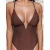 CUPSHE Women Swimsuit One Piece Bathing Suit Deep V Neck Crisscross Back Adjustable Strap(Chocolate Brown)