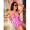 CUPSHE Women Swimsuit One Piece Bathing Suit Deep V Neck Crisscross Back Adjustable Strap(Pink Animal)
