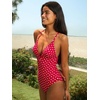 CUPSHE Women Swimsuit One Piece Bathing Suit Deep V Neck Crisscross Back Adjustable Strap(Red Polka Dots)