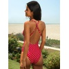 CUPSHE Women Swimsuit One Piece Bathing Suit Deep V Neck Crisscross Back Adjustable Strap(Red Polka Dots)