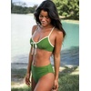 CUPSHE Women’s Bikini Set High Waisted Tummy Control Two Piece Swimsuit Scoop Neck Color Block Bathing Suit Ruched(Grass Green)