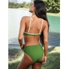 CUPSHE Women’s Bikini Set High Waisted Tummy Control Two Piece Swimsuit Scoop Neck Color Block Bathing Suit Ruched(Grass Green)