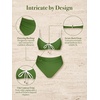 CUPSHE Women’s Bikini Set High Waisted Tummy Control Two Piece Swimsuit Scoop Neck Color Block Bathing Suit Ruched(Grass Green)