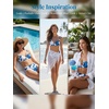 CUPSHE Women’s Bikini Set High Waisted Two Piece Swimsuit Scoop Neck Cutout Bathing Suit Back Hook Color Block Swimwear(White/Blue Floral)