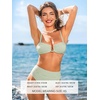 CUPSHE Women’s Bikini Set High Waisted Two Piece Swimsuit U Wire High Leg Cut Cheeky Bottom Bathing Suit Back Hook(White/Green Stripe)