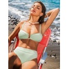 CUPSHE Women’s Bikini Set High Waisted Two Piece Swimsuit U Wire High Leg Cut Cheeky Bottom Bathing Suit Back Hook(White/Green Stripe)