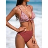 CUPSHE Women’s Bikini Set High Waisted V Neck Two Piece Swimsuit Drawstring Back Hook Adjustable Straps Bathing Suit(Brick Red/Paisley)