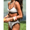 CUPSHE Women’s Bikini Set Two Piece Swimsuit High Waisted Bathing Suit Scoop Neck Cheeky Textured Crossback Self Tie(Black/White)