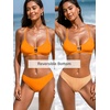 CUPSHE Women’s Bikini Set Two Piece Swimsuit Scoop Neck Bathing Suit Front Cutout Crossback Self Tie Reversible Bottom(Orange/Geometric)
