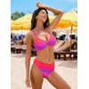 CUPSHE Women’s Bikini Set Two Piece Swimsuit V Neck Ruched Bathing Suit Back Hook Mid Rise Color Block(Gradient Pink/Purple)