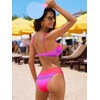 CUPSHE Women’s Bikini Set Two Piece Swimsuit V Neck Ruched Bathing Suit Back Hook Mid Rise Color Block(Gradient Pink/Purple)