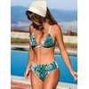 CUPSHE Women’s Bikini Set V Neck Two Piece Swimsuit Textured Crossback Self Tie Mid Rise Bathing Suit(White/Dark Green)