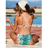 CUPSHE Women’s Bikini Set V Neck Two Piece Swimsuit Textured Crossback Self Tie Mid Rise Bathing Suit(White/Dark Green)