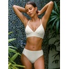 CUPSHE Women’s Bikini Sets Two Piece Swimsuit High Waisted V Neck Textured Crisscross Back Tie Bathing Suits(Beige)