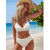 CUPSHE Women’s Bikini Sets Two Piece Swimsuit High Waisted V Neck Textured Crisscross Back Tie Bathing Suits(Beige)