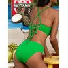 CUPSHE Women’s Bikini Sets Two Piece Swimsuit High Waisted V Neck Textured Crisscross Back Tie Bathing Suits(Jade Green)