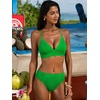 CUPSHE Women’s Bikini Sets Two Piece Swimsuit High Waisted V Neck Textured Crisscross Back Tie Bathing Suits(Jade Green)