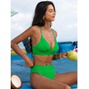 CUPSHE Women’s Bikini Sets Two Piece Swimsuit High Waisted V Neck Textured Crisscross Back Tie Bathing Suits(Jade Green)