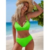 CUPSHE Women’s Bikini Sets Two Piece Swimsuit High Waisted V Neck Textured Crisscross Back Tie Bathing Suits(Neon Green)
