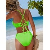 CUPSHE Women’s Bikini Sets Two Piece Swimsuit High Waisted V Neck Textured Crisscross Back Tie Bathing Suits(Neon Green)