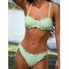 CUPSHE Women’s Bikini Sets Two Piece Swimsuit Scoop Neck Ruffle Back Self Tie Adjustable Straps Low Rise Bathing Suit(Green Stripes)