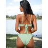 CUPSHE Women’s Bikini Sets Two Piece Swimsuit Scoop Neck Ruffle Back Self Tie Adjustable Straps Low Rise Bathing Suit(Green Stripes)