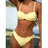 CUPSHE Women’s Bikini Sets Two Piece Swimsuit Scoop Neck Ruffle Back Self Tie Adjustable Straps Low Rise Bathing Suit(Yellow Stripes)