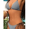 CUPSHE Women’s Bikini Sets Two Piece Swimsuit V Neck Textured Crossback Self Tie Low Rise Bathing Suit(Brown/Blue/Striped)