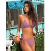 CUPSHE Women’s Bikini Sets Two Piece Swimsuit V Neck Textured Crossback Self Tie Low Rise Bathing Suit(Pink/Purple/Striped)