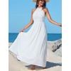 CUPSHE Women’s Summer Halter Maxi Dress Lace Crochet Sleeveless Flowy Boho Beach A Line Vacation Resort Wedding Guest Dress(White)