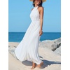 CUPSHE Women’s Summer Halter Maxi Dress Lace Crochet Sleeveless Flowy Boho Beach A Line Vacation Resort Wedding Guest Dress(White)