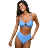 CUPSHE Bikini Set for Women Two Piece Swimsuits Cut Out High Waisted Scoop Neck V Cut Bottom(Cornflower Blue)