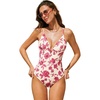 CUPSHE Women Swimsuit One Piece Bathing Suit Deep V Neck Crisscross Back Adjustable Strap(Beige/Pink Floral)
