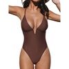 CUPSHE Women Swimsuit One Piece Bathing Suit Deep V Neck Crisscross Back Adjustable Strap(Chocolate Brown)