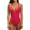 CUPSHE Women Swimsuit One Piece Bathing Suit Deep V Neck Crisscross Back Adjustable Strap(Red Polka Dots)