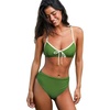 CUPSHE Women’s Bikini Set High Waisted Tummy Control Two Piece Swimsuit Scoop Neck Color Block Bathing Suit Ruched(Grass Green)
