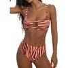 CUPSHE Women’s Bikini Set High Waisted Two Piece Swimsuit Scoop Neck Cutout Bathing Suit Back Hook Color Block Swimwear(Orange/Red Zebra)