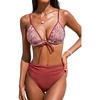CUPSHE Women’s Bikini Set High Waisted V Neck Two Piece Swimsuit Drawstring Back Hook Adjustable Straps Bathing Suit(Brick Red/Paisley)