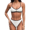 CUPSHE Women’s Bikini Set Two Piece Swimsuit High Waisted Bathing Suit Scoop Neck Cheeky Textured Crossback Self Tie(Black/White)