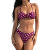 CUPSHE Women’s Bikini Set Two Piece Swimsuit Low Rise Bathing Suit Sweetheart Neck Crossback Self Tie Swimwear(Burgundy Red/Polka Dots)