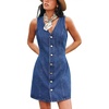 CUPSHE Women’s Mini Denim Dress Button Down Sleeveless V Neck Fitted Jean Dress Tie Back Casual Summer Western Short Dress(Blue)