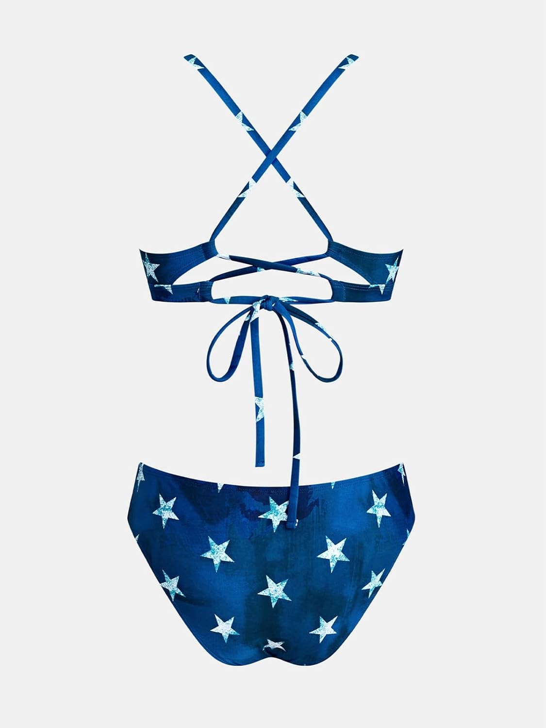 image:imageCUPSHE Bikini Set for Women Two Piece Swimsuits V Neck Low Rise Crisscross Back Self Tie Spaghetti StrapsNavy BlueStar