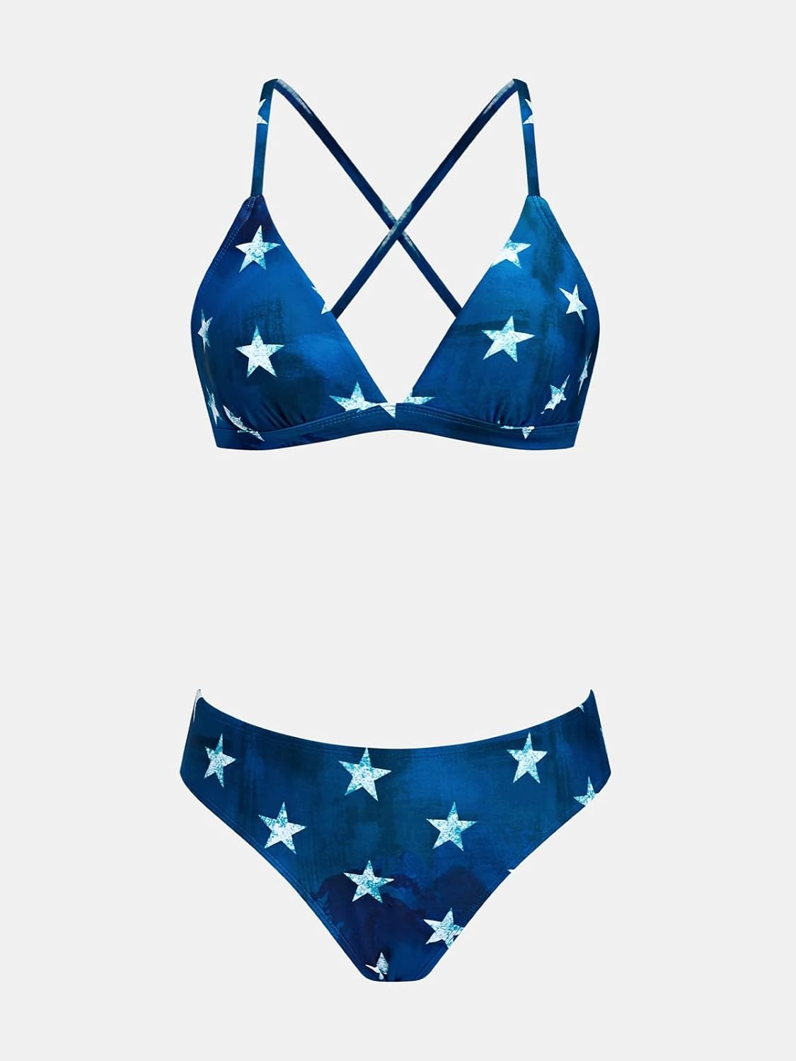 image:imageCUPSHE Bikini Set for Women Two Piece Swimsuits V Neck Low Rise Crisscross Back Self Tie Spaghetti StrapsNavy BlueStar