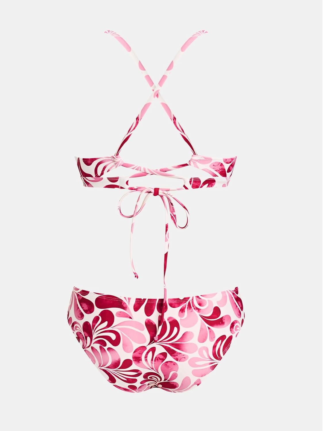 image:imageCUPSHE Bikini Set for Women Two Piece Swimsuits V Neck Low Rise Crisscross Back Self Tie Spaghetti StrapsRedAbstract