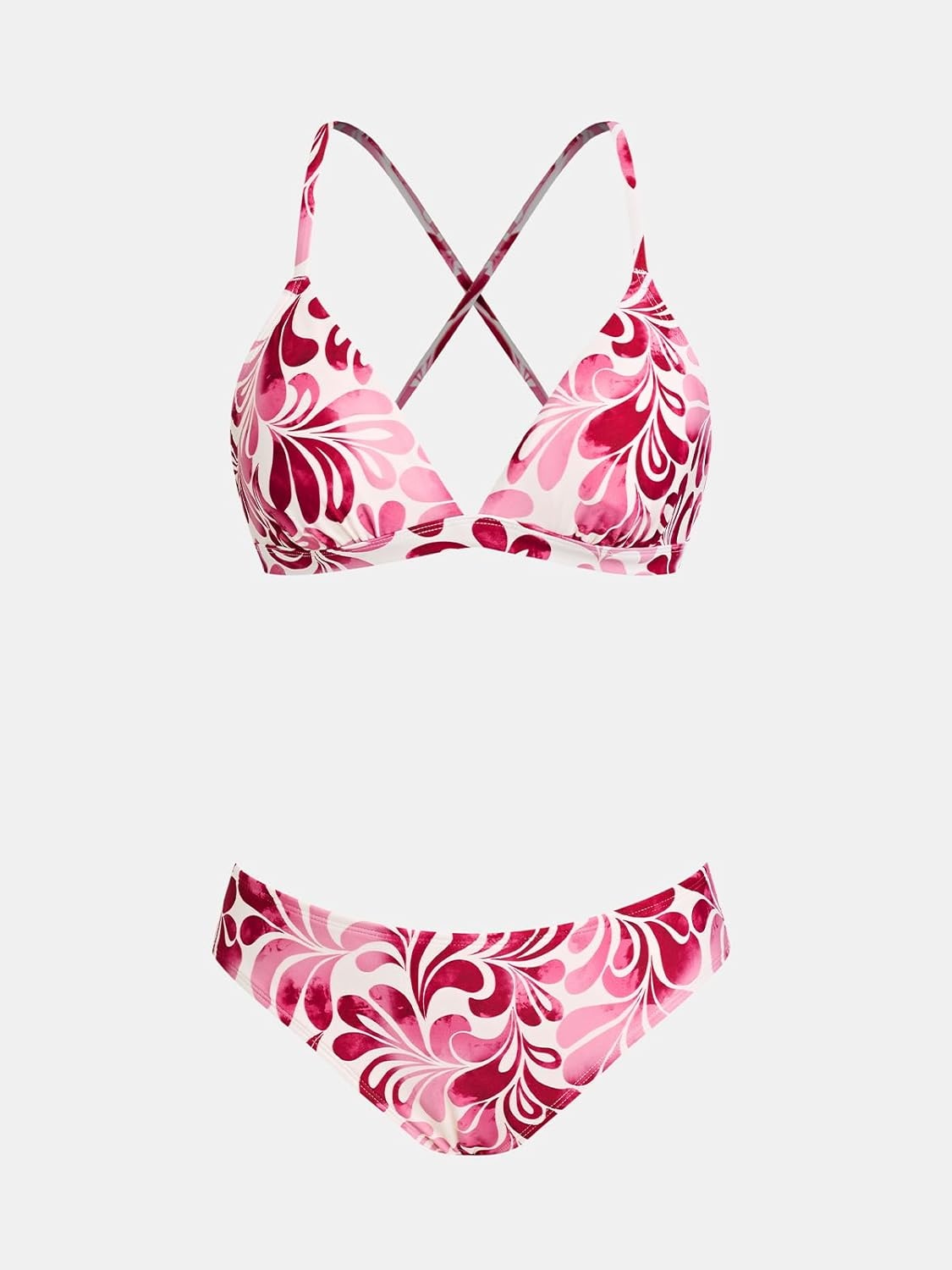image:imageCUPSHE Bikini Set for Women Two Piece Swimsuits V Neck Low Rise Crisscross Back Self Tie Spaghetti StrapsRedAbstract